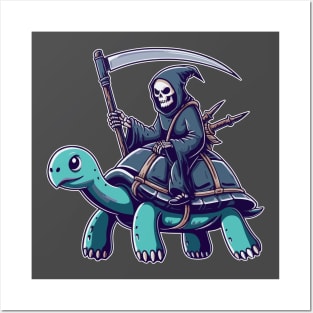 grim reaper ninja riding a turtle Posters and Art